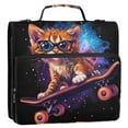 thumbnail image 2 of 3 Ring Zipper Binder with Shoulder Strap Waterproof Trapper Keeper 1.5 Inch D-Ring 500 Sheets Capacity Cat with Glasses Skateboard, 2 of 8