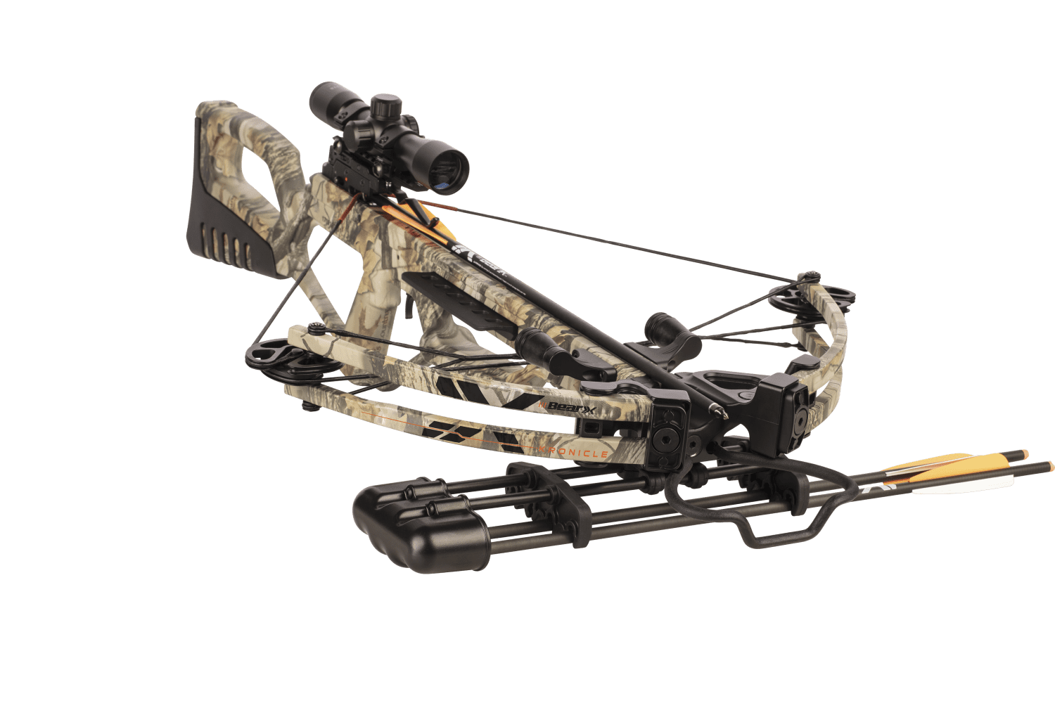 Bear X Kronicle Ready to Shoot Crossbow with Illuminated Scope, Quiver, Bolts, Cocking Rope, and Wax