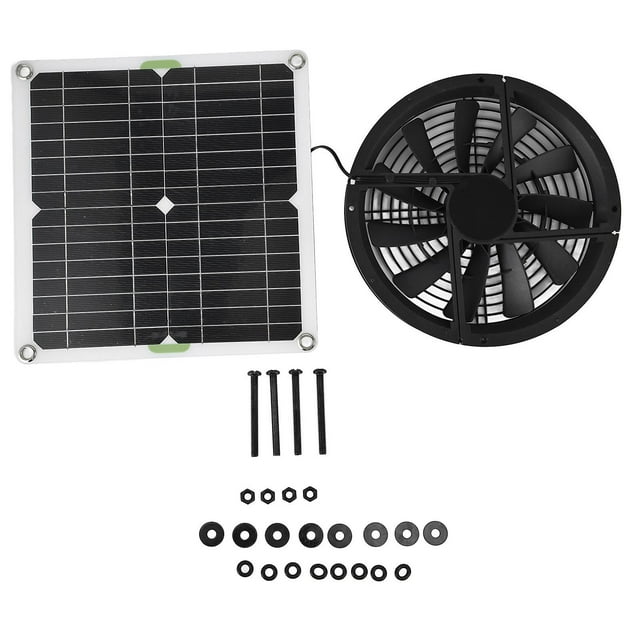 10 Inch 100W Solar Panel Fan Kit, Waterproof Solar Panel, Round Ventilation Box, Exhaust Fan for Chicken Coop, Greenhouse, Garden Shed