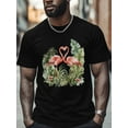 thumbnail image 4 of Flamingo Men's T Shirts Palm Leaf T-Shirt for Men Crew Neck Tees Cotton Tops, Black, S, 4 of 7