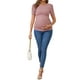 thumbnail image 2 of Blusa de maternidad de mujer INSPIRE CHIC, de punto acanalado, con mangas cortas abullonadas, camiseta arrugada para fotos de baby shower, grande, roja, 2 of 6