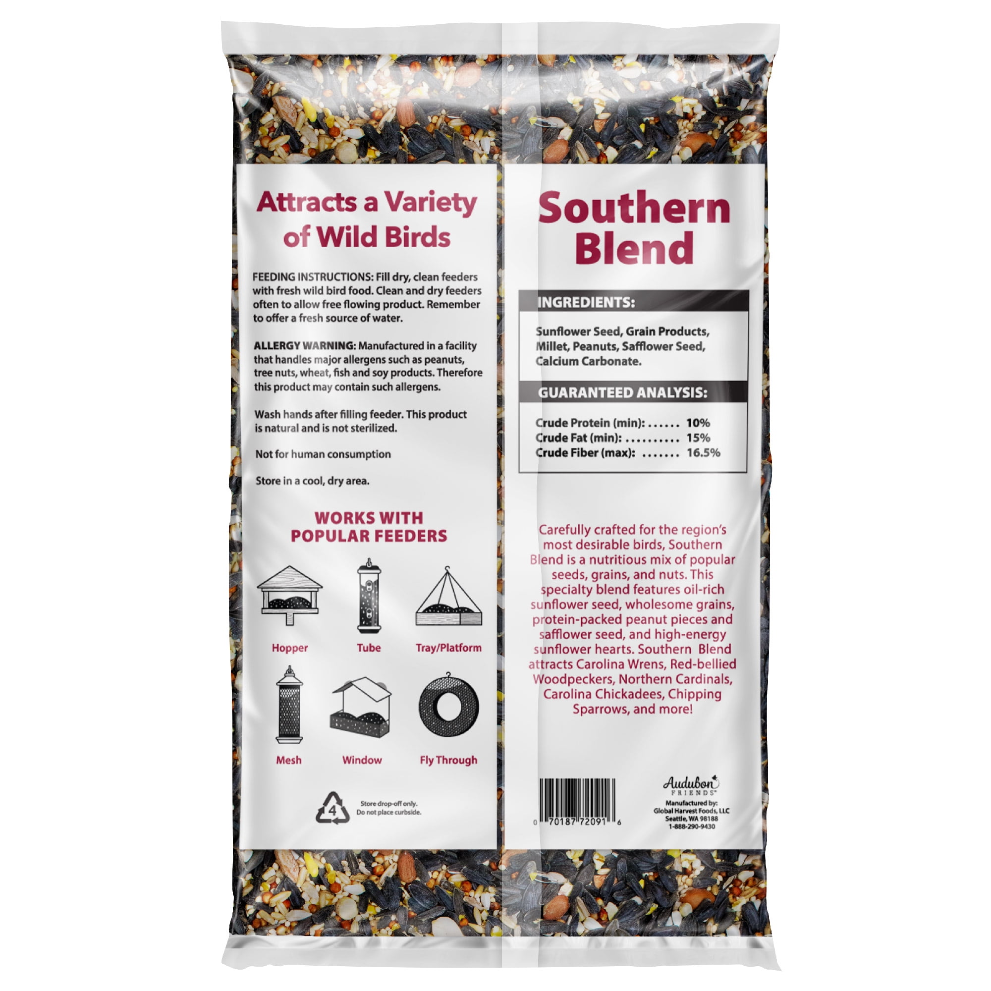(3 pack) Southern Regional Blend Wild Bird Food, Dry, 1 Count Per Pack, 5 lb. Bag