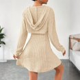 thumbnail image 4 of CharmCyan Women’s Ribbed Knit Long Sleeve Hooded Dress with Cutout Detail and Flared Skirt Casual Pullover Style Comfortable Fit Beige L, 4 of 7
