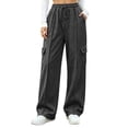 thumbnail image 3 of Cargo Sweatpants for Women Waisted Drawstring Waist Wide Leg Joggers Fall Fashion Casual Loose Pants with Pockets, 3 of 10