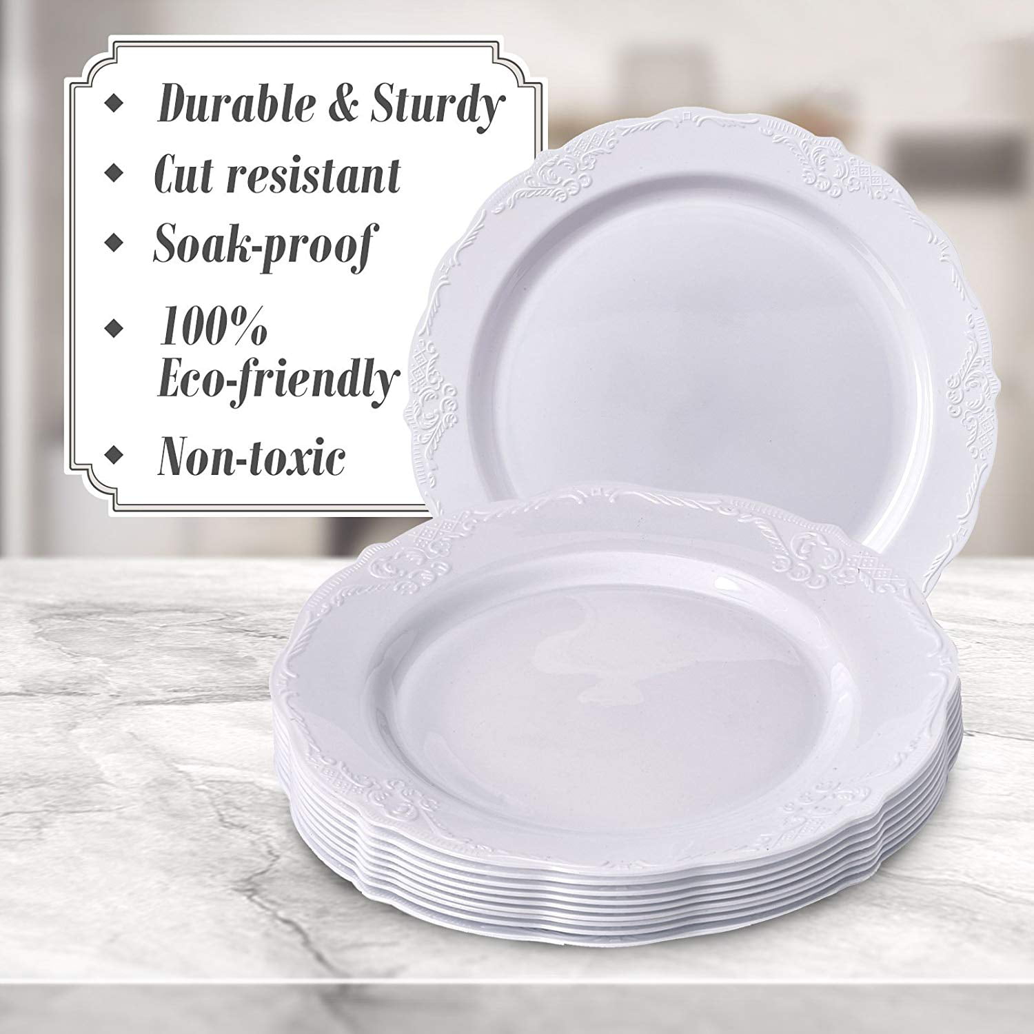 Party Disposable 20 pc Dinnerware Set Heavyweight Plastic Dishes 20 Dessert Plates for Upscale Wedding and Dining Elegant Fine China Look Vintage Collection – Cream | 7.5 Inch