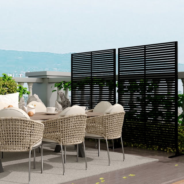 Metal Privacy Screen – Decorative Rustproof Freestanding Panel – Indoor/Outdoor – Modern Scroll, Weather-Resistant – Snap-Together – Patio, Garden, Lawn, Balcony & Flower Bed – Black