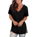 Fantaslook V Neck T Shirts for Women Floral Summer Tops Short Sleeve ...