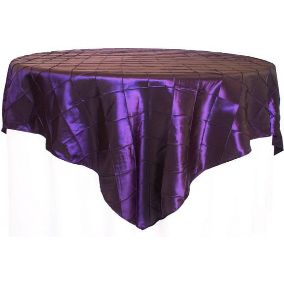 Wedding Linens Inc. 85" x85'' Square Pintuck Taffeta Seamless Linen Table overlay for Party Wedding Reception Catering Dining Home Table overlay Linens - Eggplant