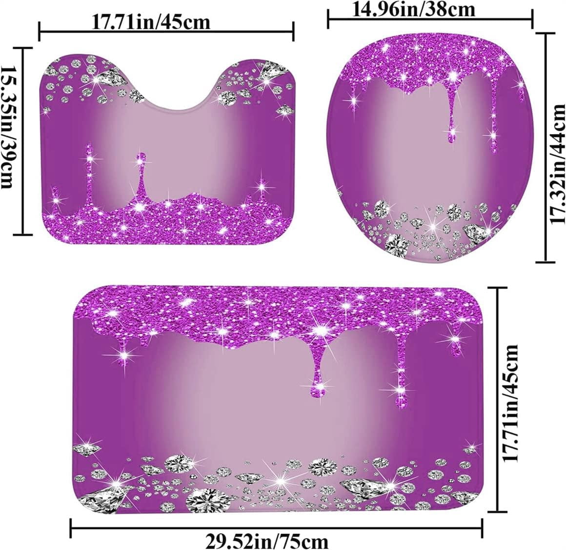 4PCS Bling Diamond Shower Curtain Set with Non-Slip Rugs Toilet Lid Cover and Bath Mat Shower Curtain with 12 Hooks Bathroom Sets with Shower Curtain and Rugs and Accessories