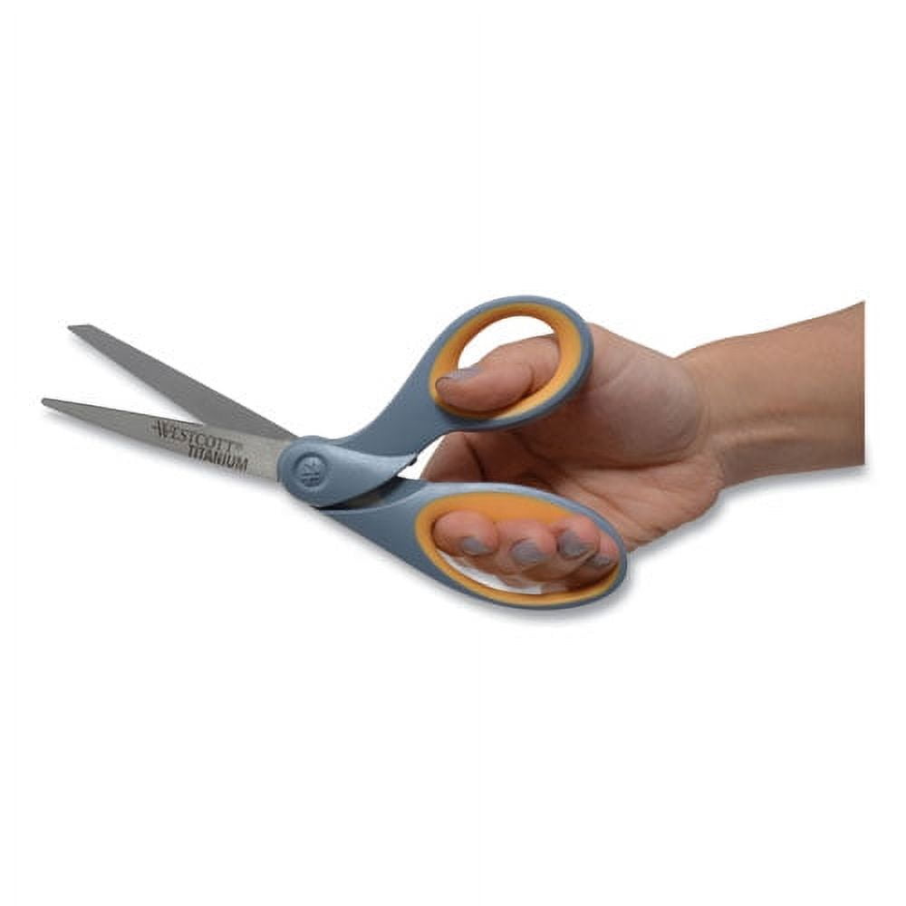 Titanium Bonded Scissors, 8" Long, 3.5" Cut Length, Gray/yellow Offset Handle | Bundle of 10 Each