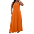 thumbnail image 2 of NTACZA Plus Size Spring Dresses for Women Shift Solid Maxi Loose Crew Neck Orange, 2 of 6