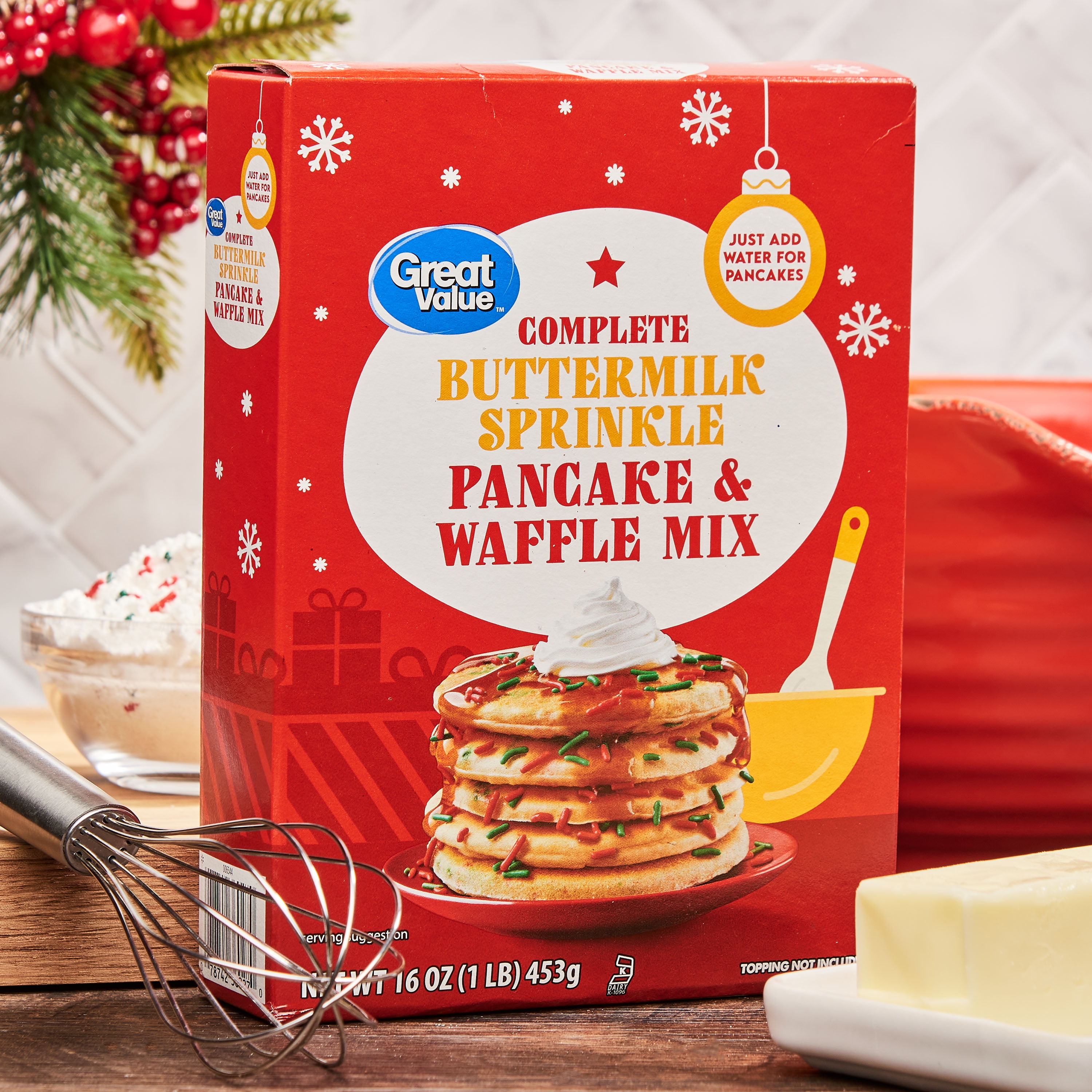 Great Value Holiday Buttermilk Sprinkle Pancake & Waffle Mix, 16 oz Box