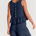 thumbnail image 5 of Lindbes Womens Outfits Two Piece Cotton Linen Solid Buttons Sleeveless Ruffle Tank Crop Top Wide Leg Pants Loungewear Set with Pockets(XL White), 5 of 5