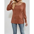 thumbnail image 2 of GXFC Women Fashion Ribbed T-Shirts Long Sleeve Shirts Solid Color Pullover Square Neck Buttons Puff Blouses Spring Fall Casual Loose Fit Tops, 2 of 8