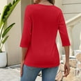 thumbnail image 3 of Women 2026 Summer T-Shirt Casual Business 3/4 Sleeve Shirts Round Neck Loose Fit Lounge Comfy Tops Clothes Red S, 3 of 4