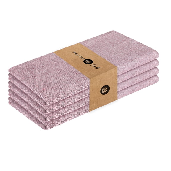 Native Fab Chambray Table Dinner Cloth Napkin Reusable Cotton 17"x17" Set of 4 - Burgundy Wine
