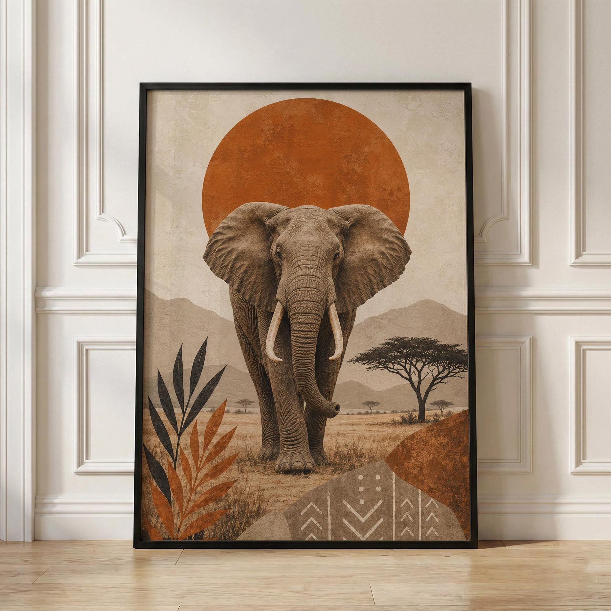 African Elephant Wall Art, Safari Animal Print, Earth Tone Savanna Decor, Neutral Boho Wildlife Poster , Poster Print Only