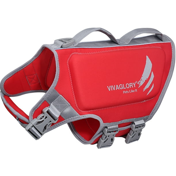 VIVAGLORY Dog Life Jacket Neoprene Vest for Swimming, Sports Style, Red, Large