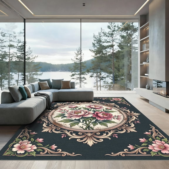 ODIKA 4'x6' Machine Washable Non-Slip Area Rug, Vintage Pink High Traffic Rug, Pink, 1299216