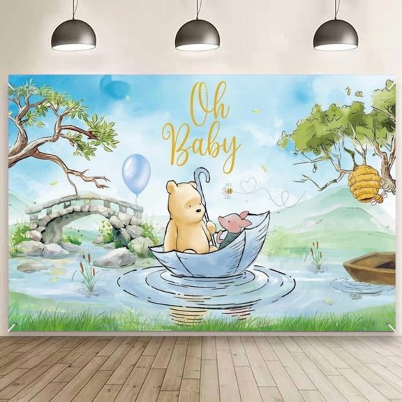Winnie Happy Birthday Anime Cartoon Theme Backdrops Banner Birthday Party Decor Supplies(5x3ft)