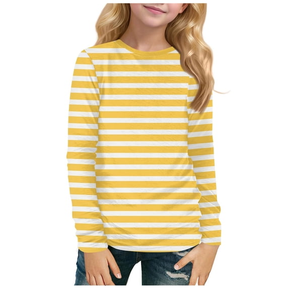 newwalpole Girls Striped Long Sleeve Shirts Drop Shoulder Casual Fashionable Crewneck Blouse Tee Tops Yellow for Size 14-15 Years