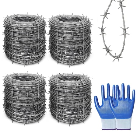 Barbed Wire, 15 Gauge(1.7mm) Hot-Dip Galvanized Barb Wire Roll, 131 Ft 4 Point Barbed Wires Fence for Yard, Residences, Gardens, Craft Barb Wires and Other Indoor & Outdoor Scenes (131 Ft)