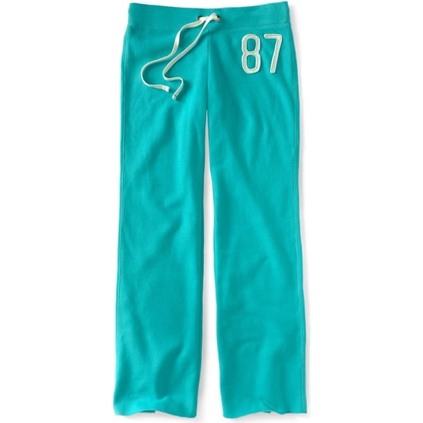 Aeropostale - Pantalones de chándal casuales clásicos de forro polar para mujer, verde, mediano
