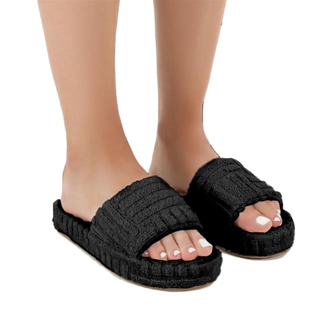 brillar Zapatillas deslizantes de toalla Terry para mujeres y niñas, zapatos de felpa sin cordones, suministro de invierno para el hogar