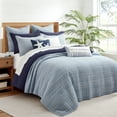 thumbnail image 2 of Levtex Home - Trintton Quilt Set - Full/Queen Quilt (88x92in.) and 2 Standard Shams (20x26in.) - Artisan Woven-Inspired Bands - Blue - Reversible - Cotton, 2 of 5