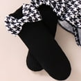 thumbnail image 5 of GYRATEDREAM Newborn Baby Girls Houndstooth Print Clothes Infant Long Sleeve Ribbed Ruffle Romper Dress Socks Headband 3Pcs Set Toddler Cotton Fall Winter Outfits Black for 1-18M, 5 of 8
