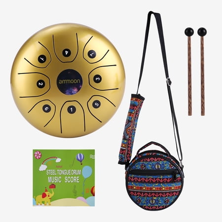 ammoon 5.5 Inches Mini Steel Tongue Drum 8 Notes C-Key Handpan Drum Steel Pocket Drum Percussion Instrument with Mallets Carry Bag for Meditation Yoga Zazen Musical Education
