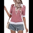 thumbnail image 2 of Suéter Corto A Rayas para Mujer, Top de Verano de Corta con Cuello en V, Camisa Holgada y para Salir Rojo S, 2 of 10