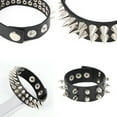 thumbnail image 6 of Leather Bracelet Punk Spike Rivets Cuff Metal Studded Black Wristband Adjustable, 6 of 19