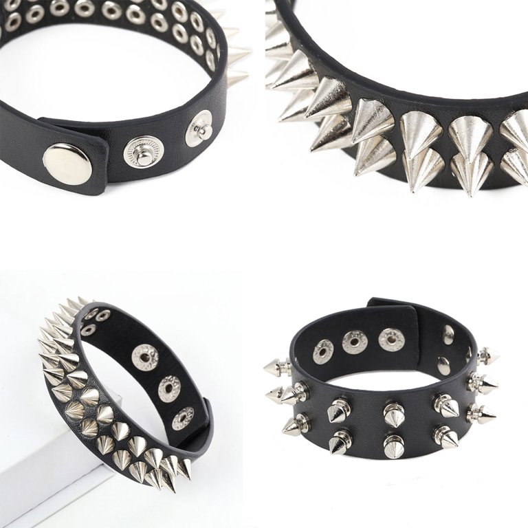 Leather Bracelet Punk Spike Rivets Cuff Metal Studded Black