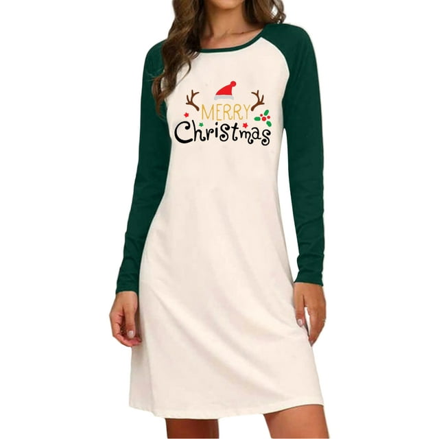 Innerwin Robe de Noël Manches Longues Robes de Vacances Imprimé Lettres Ligne A Vert m