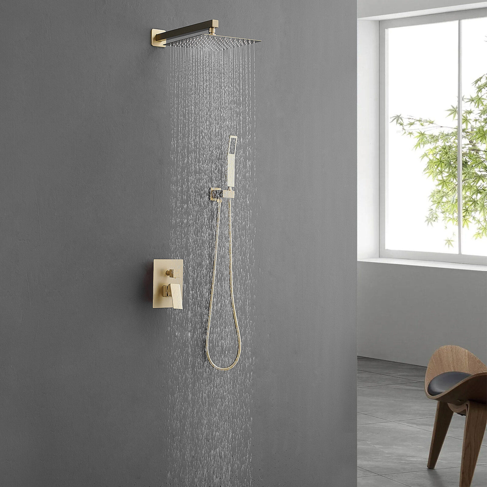 Bathroom Faucet Brushed Gold Shower System 10 Inch Bathroom Luxury Rain Mixer Shower Combo Set Wall Mounted Rainfall Shower Head and Handheld System Shower Faucet Set,Bathroom Sink Faucet