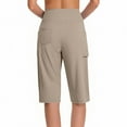 thumbnail image 3 of RQYYD Women's Bermuda Shorts with Pockets 11" Knee Length Stretch Comfy Drawstring Long Shorts for Women Summer Walking Khaki L, 3 of 6