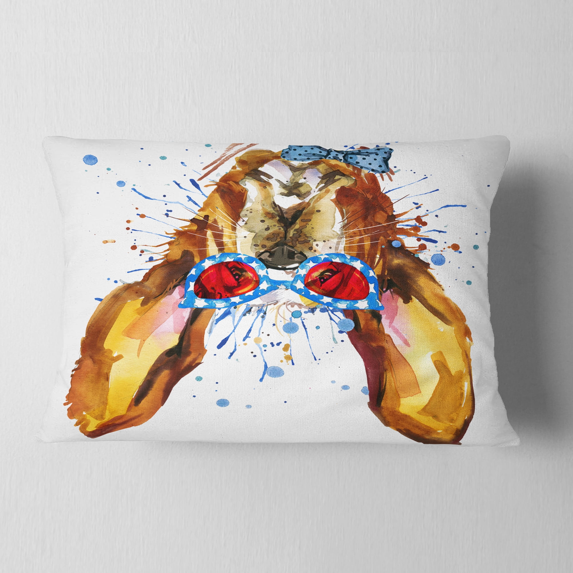 Designart Funny Brown Dog with Glasses - Animal Throw Pillow - 12x20