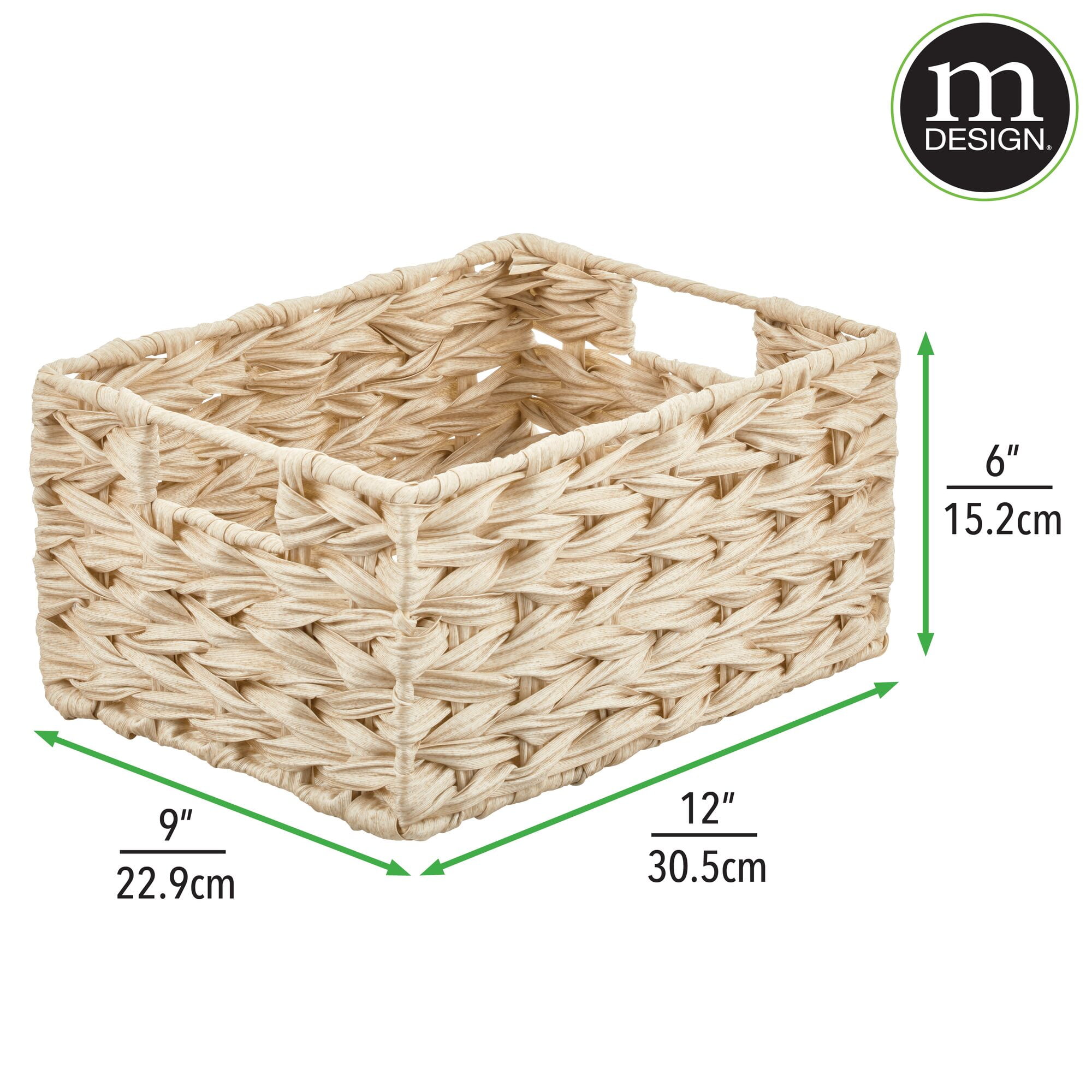 mDesign Woven Farmhouse Kitchen Pantry Storage Basket Box, 6 Pack, Cream/Beige