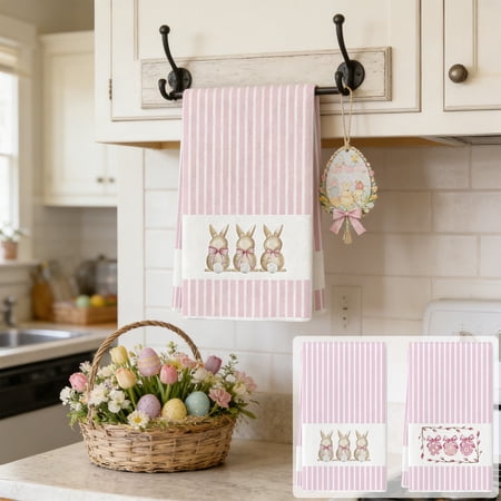EDhome Absorbent Easter Kitchen Towels Easter Print Quick Dry Reusable Dish & Hand Towels Durable Washable for Kitchen Cleaning & Spring Home Decor A
