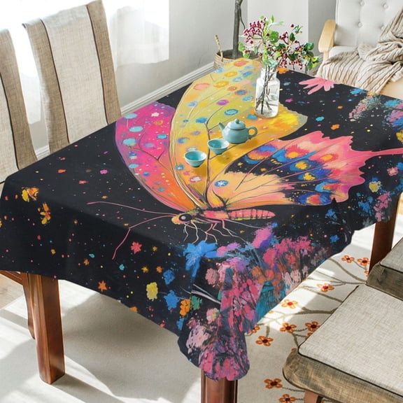 BZSMCE Square Tablecloth Rainbow Butterfly Dance Pattern Tableclothes