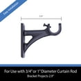 3/4"1" Black Fast Fit™ Easy Install Single Curtain Rod Brackets, by