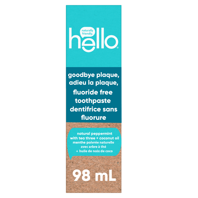 hello Goodbye Plaque Whitening Fluoride Free Toothpaste, Peppermint, 98 ml