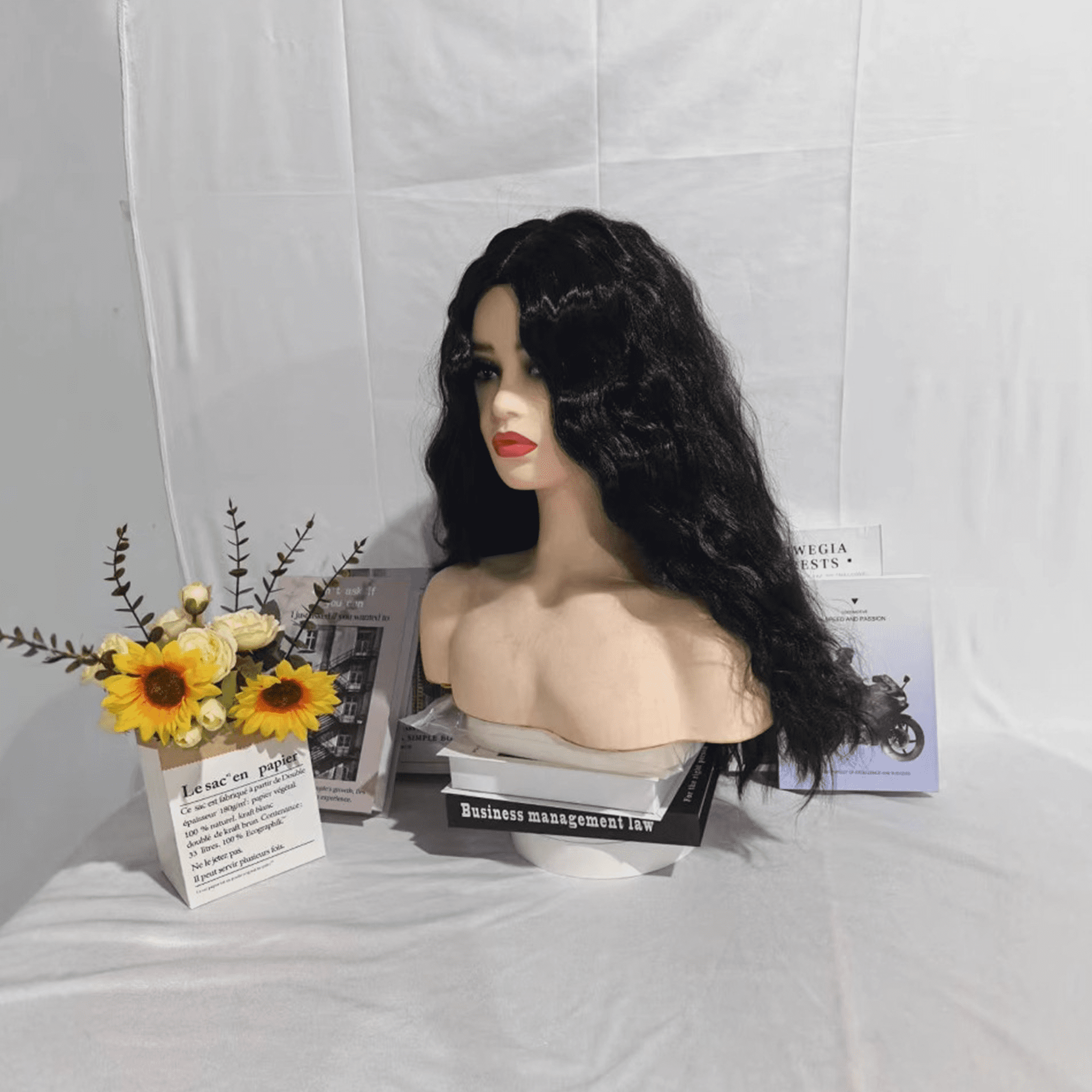 Morovan 26 Inch Long Deep Wave Black Wig for Women, Lace Front Synthetic Curly Wig, Heat Resistant Fiber, Natural Full Look