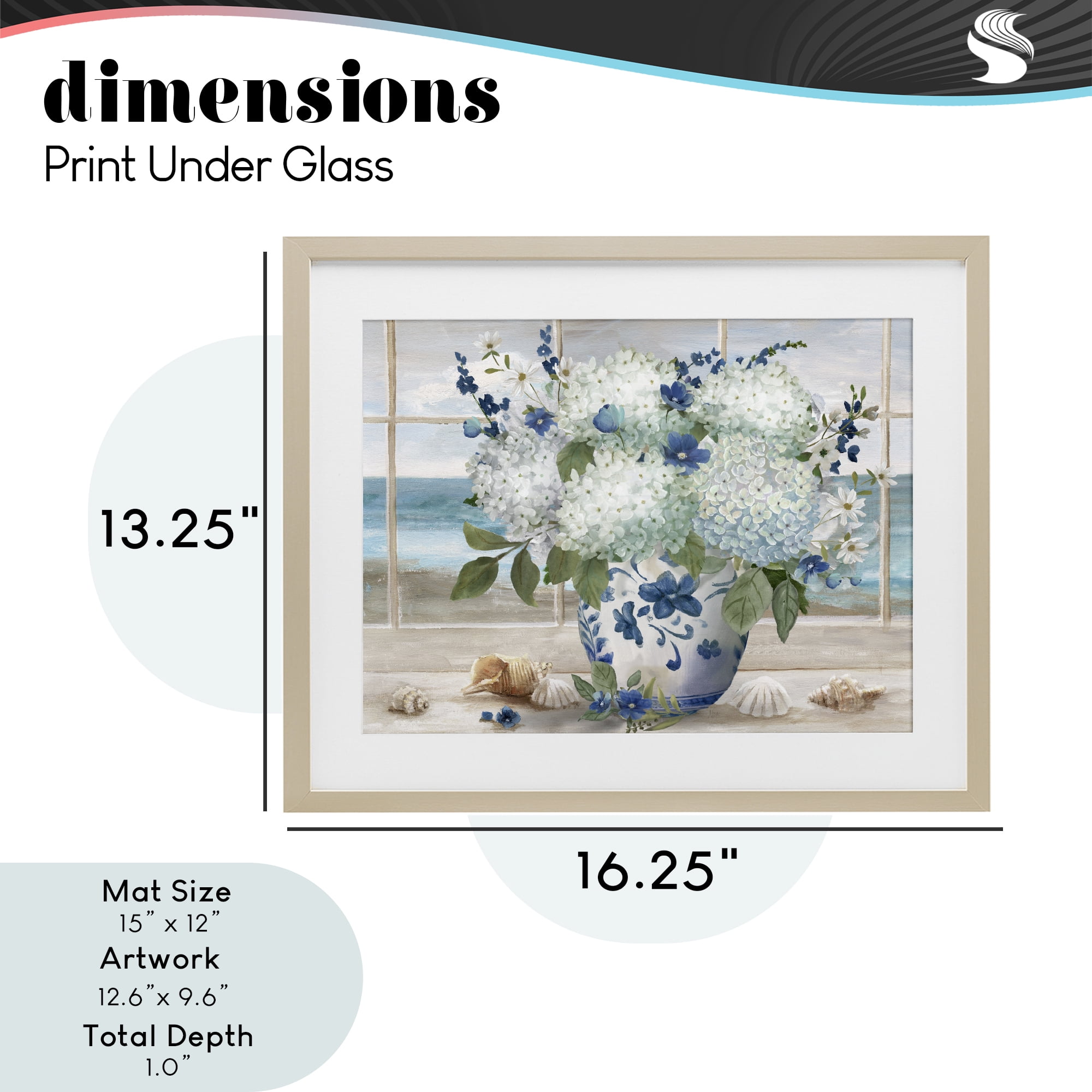 Stupell Industries Seaside Hydrangea Bouquet in Window Birch Framed Print Under Glass, design by Nan