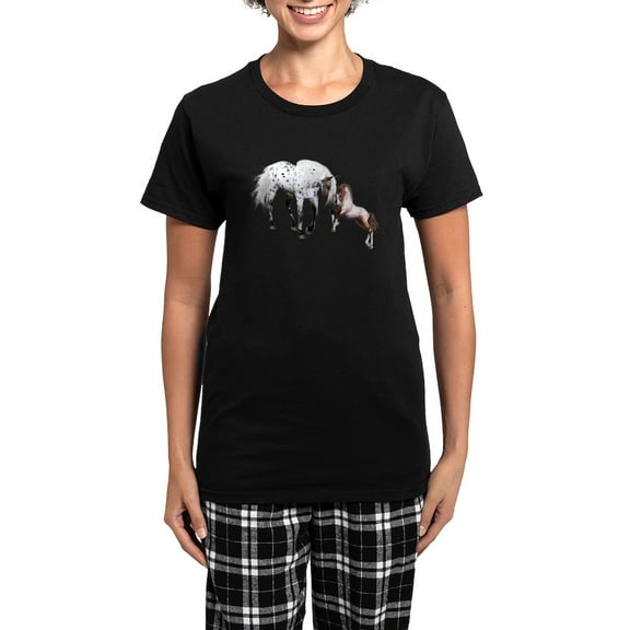 CafePress - Horses Love Forever Pajamas - Women's Short Sleeve Print T-Shirt and Pants Dark Cotton Pajama Set