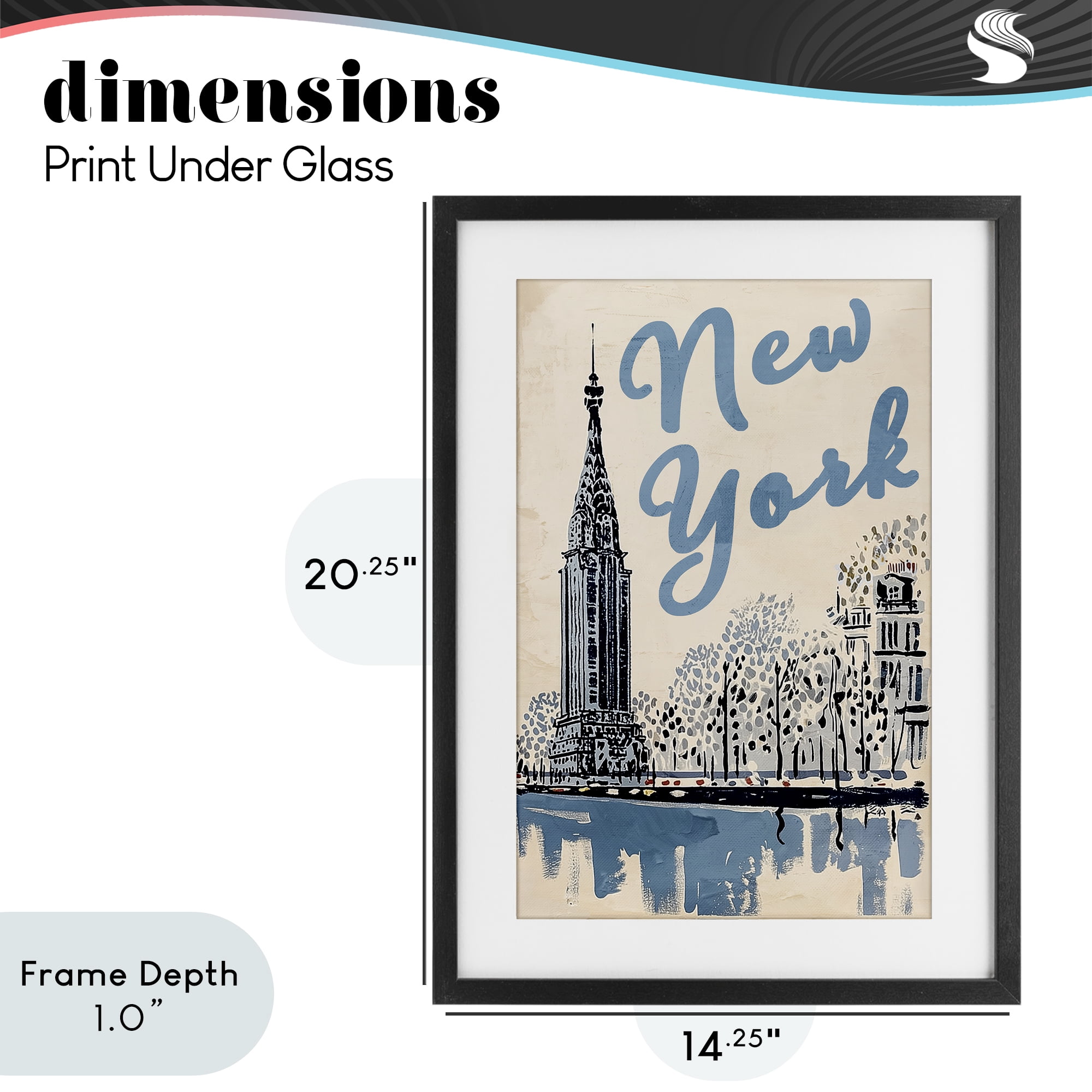 Stupell Industries Blue & Beige New York Travel Black Framed Print Under Glass, design by Annabelle Hall