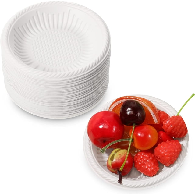 Qucyy 50 Pack Small Paper Plates 4 Inch Disposable Paper Plates Heavy Duty Uncoated White Plate Round Dessert Plate Bulk Cake Appetizer Dinner Tableware for Holiday Wedding Graduation Party White