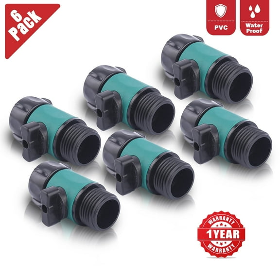 Garden Water Hose Shut Off Valve, 3/4" Faucet Connectors for Landscaping, Flow Control (6 Pack)
