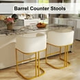 thumbnail image 7 of Rongbuk Modern Barrel Bar Stools Set of 2, 26" Counter Height Stools, Velvet Counter Stool, Sherpa Barrel Bar Chairs with Comfy Back and Arms, Sherpa Upholstered Kitchen Island Chair, Beige, 7 of 7